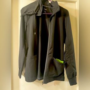 Healing hands lab jacket, black, small, has a hood that can be zipped in or out